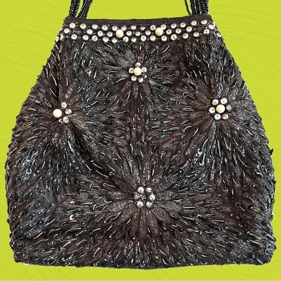 Vintage black beaded evening bag - Picture 5 of 9